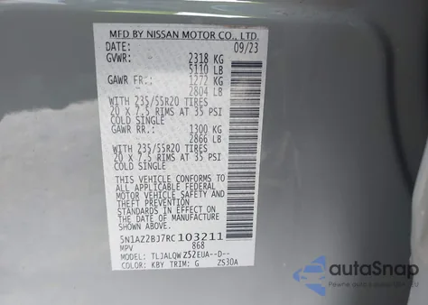 2024 Nissan Murano Sv Fwd z USA, uszkodzony, nr VIN 5N1AZ2BJ7RC103211